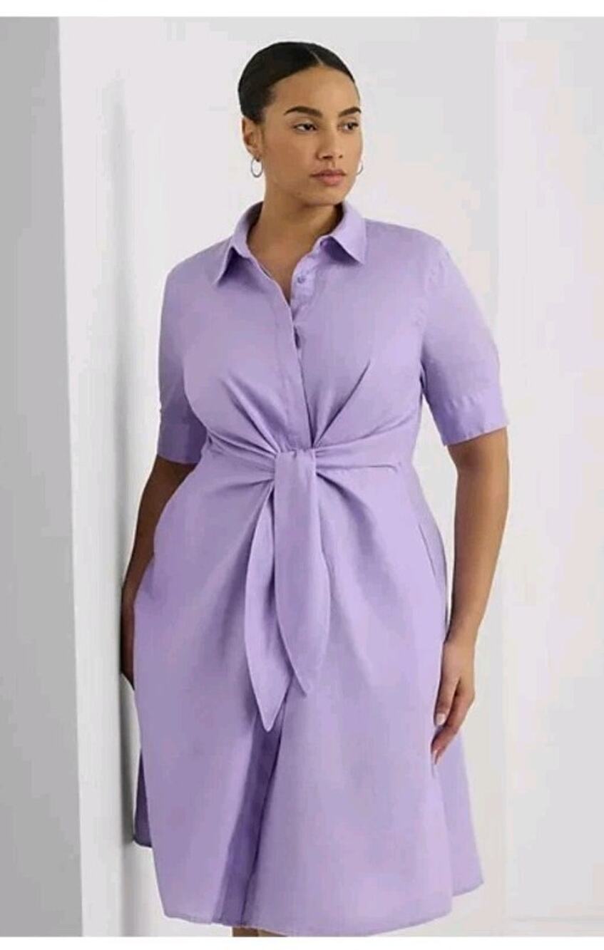 Ralph Lauren Black Label Tie Front Linen Shirtdress, Sz 10, NWOT